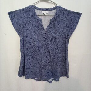 Liz Claiborne Blue Three Button Womens Shirt Size L Paisley Pattern